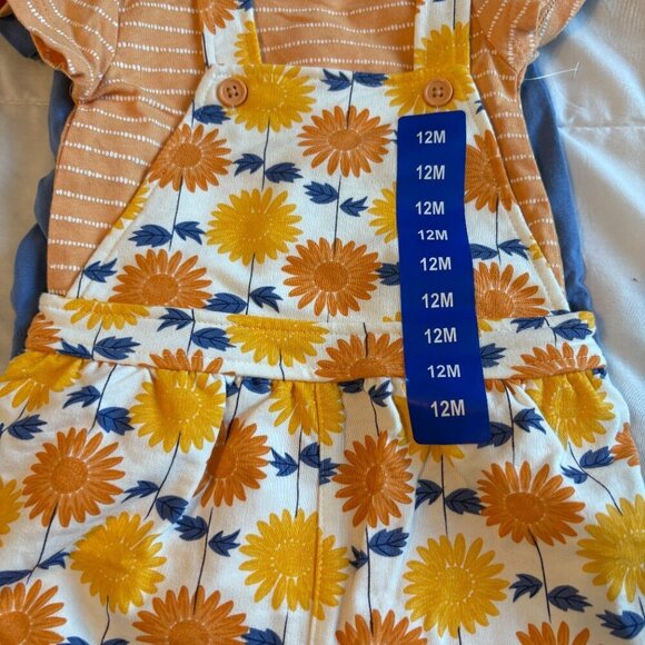 Pekkle 3 piece outfit Blue Orange 12 months NEW Summer Overalls Shorts T-shirts - Picture 3 of 6